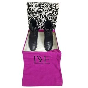 Diane Von Furstenberg Black Leather Ankle Boots Designer‎ Footwear Real Fur 7.5